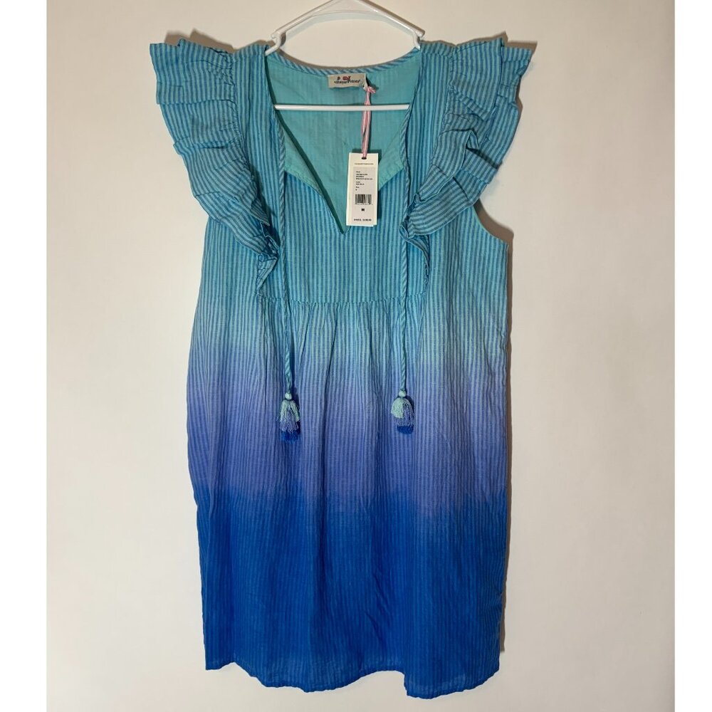NWT $158 VINEYARD VINES BLUE OMBRE DIP DYE STRIPE TUNIC MINI DRESS MEDIUM 🦄🦄🦄